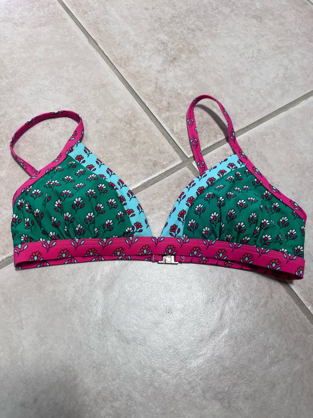 Boden Floral Triangle Bikini Top - Green & Pink